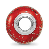 Sterling Silver 925 Ceramic Bead with Red and Platinum Foil Elegant Design